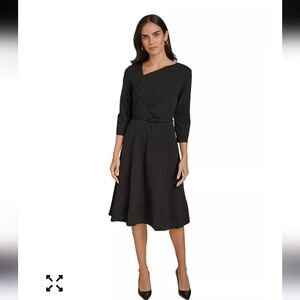 $150 Calvin Klein Women Asymmetric-Neck Belted Dress Sz 4 Black NWT Party